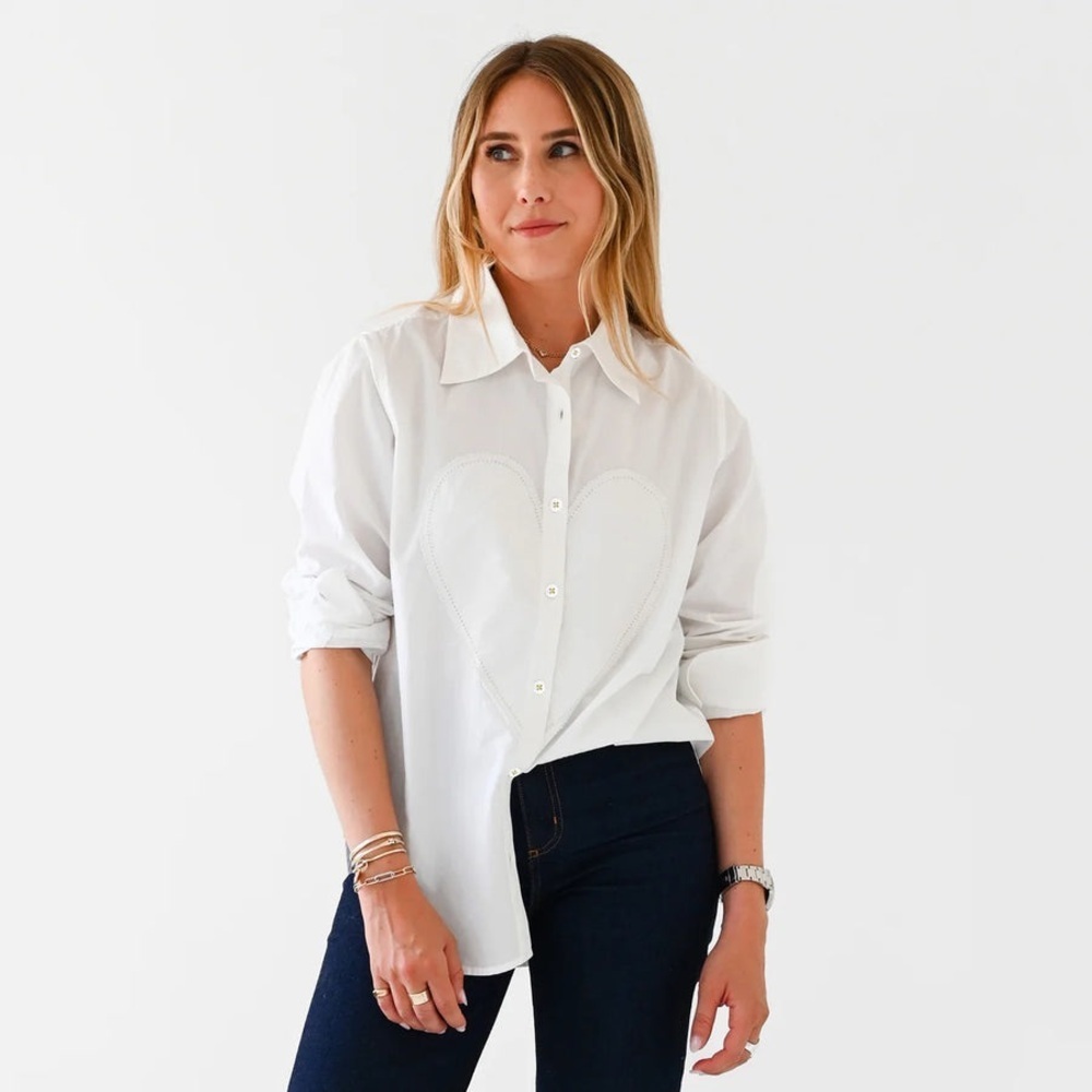 Kerri Rosenthal Mia Classic Shirt Max Heart White XL $258 NWOT